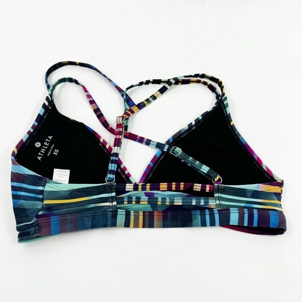 ✅ATHLETA | Swim Bikini Top In Striped Rainbow Laser Beam SIZE X-SMALL MULTICOLOR